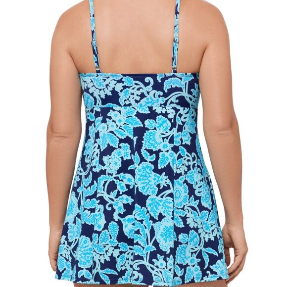 Swim Solutions Printed Empire Tummy-Control Swim Dress - Picture 12 of 12